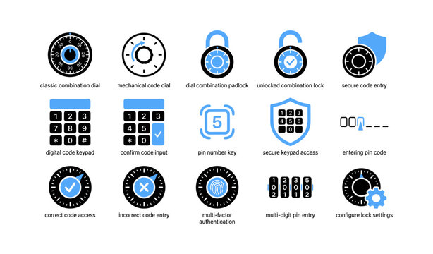 Lock and code icons illustrating keypad access on white background