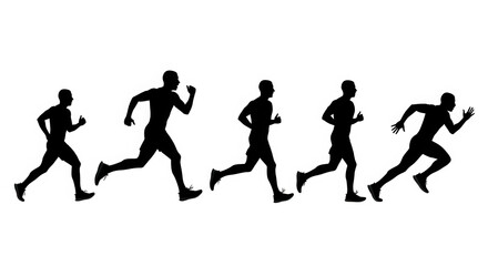 Obraz premium Black silhouettes of people running in different positions isolated on transparent background