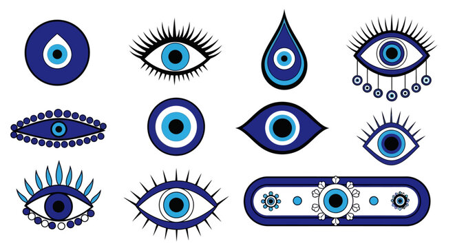 Blue eye stickers, evil eye symbols, decorative blue eyes