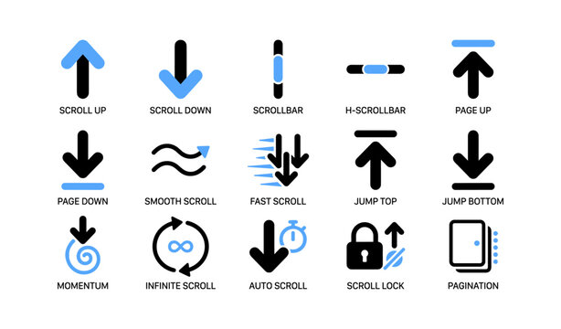 Scroll and navigation icons showing web interface controls