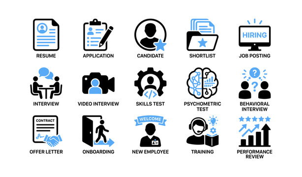 Grid of hiring and onboarding icons for recruitment process