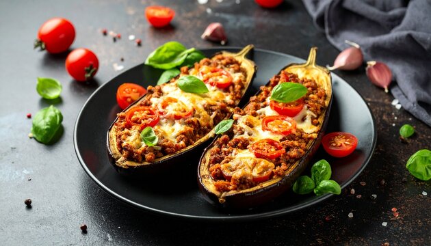 Gef&uuml;llte Auberginen mit Hackfleisch