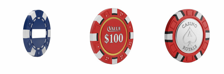 Fototapeta premium Red One Hundred Dollar Casino Poker Chip Isolated PNG Asset, High Quality Gaming Token Value 100 for Gambling Betting and Luxury Nightlife Entertainment Vector Graphic Element, Glossy Finished Piece