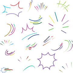 Set of hand drawn colorful ink comic book style explosion and motion effect isolated on a white background, for use © farhanatisha