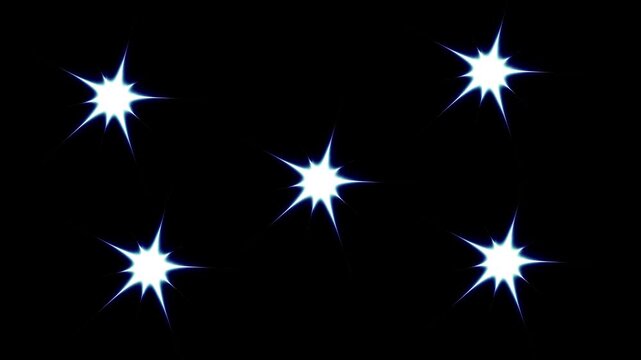White cartoon twinkle star glitter sparkle animation with cute blinking stars flat vector doodle style on black screen background, white star blinking animation, Glow twinkle movement timeline. 4k