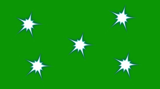 White cartoon twinkle star glitter sparkle animation with cute blinking stars flat vector doodle style on green screen background, white star blinking animation, Glow twinkle movement timeline. 4k