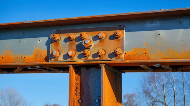 Close up of a robust welded joint on a steel structure highlighting metal fabrication mastery