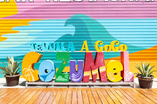 Cozumel, Mexico - May 22, 2026: Tequila a GoGo is a 60's theme Mexican restaurant at the Cozumel cruise port with a fun, party atmosphere with great views.