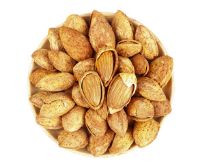 Obraz premium Fresh Almonds in Shell and Peeled Nuts Bowl - Healthy Organic Snack Food