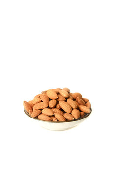 Bowl of Peeled Almonds - Healthy Natural Nuts Snack Food Isolated on White Background