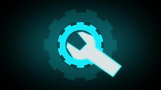 Tool icon visualizes professional technical machinery support. Modern repair tool graphics coordinate maintenance. Motion graphics tool icon for engineering.
