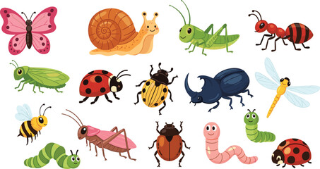 Insect cartoon illustration set with colorful designs, decorative artwork vector element for eco, education, and children’s graphic branding © MST RAMANA