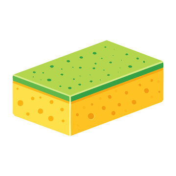 Green and yellow sponge in isometric view