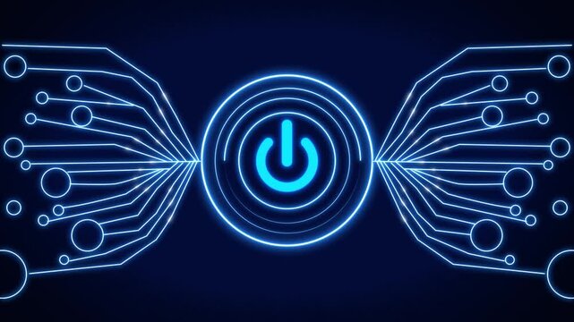 Switch icon initiates computer hardware engineering system boots. Electronic control unit manages server power. Motion graphics switch icon system control.