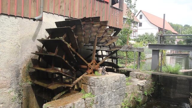 Water wheel in Schiltach village, Baden-Wurttemberg state, Germany