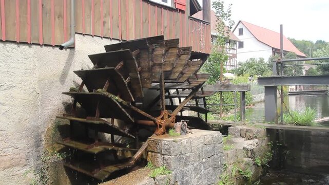Water wheel in Schiltach village, Baden-Wurttemberg state, Germany