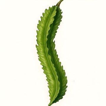 Single winged bean leaf green angled longitudinal pod isolated on white background, exotic tropical legume macro view