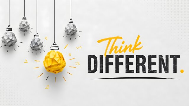 Creative Differentiation and Unique Idea Concept with Yellow Paper Bulb Among White Bulbs