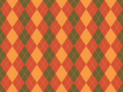 Bright autumn argyle pattern seamless background in orange and chartreuse for kids clothing and stationery design