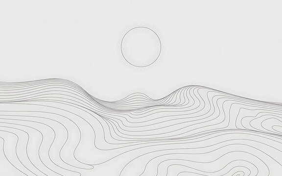 Geometric hills with sun contour silhouette background, isolated on a, transparent background, contour lines