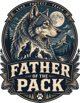 Father of the Pack Wolf Dad Vintage Wildlife Adventure Design