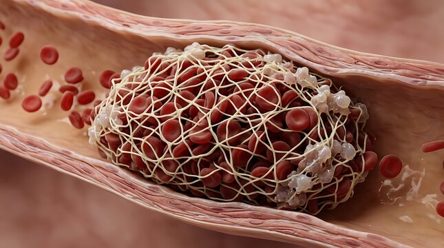 Medical illustration of a blood clot causing an ischemic stroke