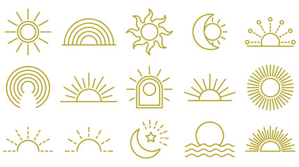 Celestial sun and moon symbols set in golden yellow. © NAZMA