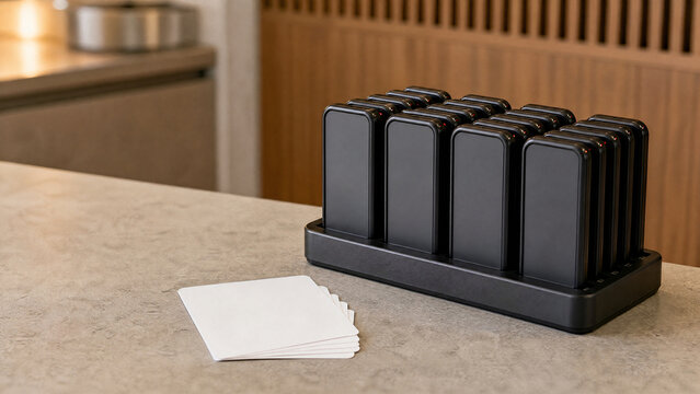 Restaurant pager charging dock with blank pickup cards