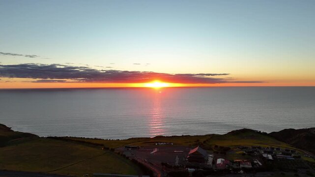 Nan Hai Pu Tuo Temple, Sellicks Hill, South Australia &ndash; 4K Aerial Drone Footage of Buddhist Temple, Ocean Sunset, Coastal Hills and Spiritual Landmark