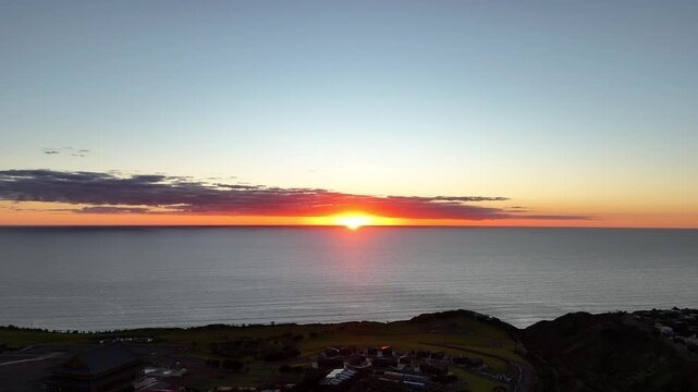 Nan Hai Pu Tuo Temple, Sellicks Hill, South Australia &ndash; 4K Aerial Drone Footage of Buddhist Temple, Ocean Sunset, Coastal Hills and Spiritual Landmark