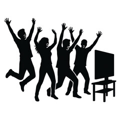 Fototapeta premium Silhouette of Four People Cheering in Front of TV