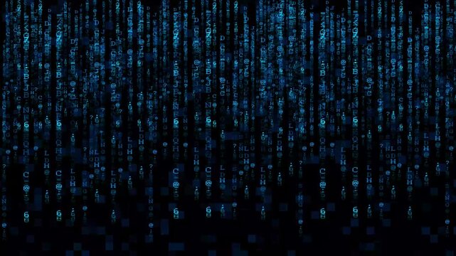 Falling blue digital binary code matrix background. Cyber falling blue digital binary code matrix for data streams. Abstract falling blue digital binary code matrix.