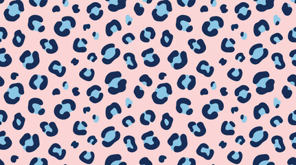 Seamless blue leopard pattern vector. Pastel pink background with dark and light blue animal spots. Girly chic cheetah print texture for fabric, wrapping paper, wallpaper. © Minty Focus