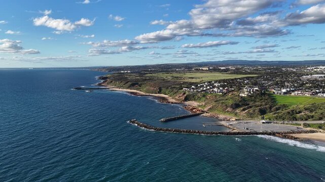 Christies Beach and O'Sullivan Beach, Adelaide, South Australia &ndash; 4K aerial drone footage of sandy coastline, coastal suburbs, waterfront house, cliffs, marina, boat ramp and seaside landscapes