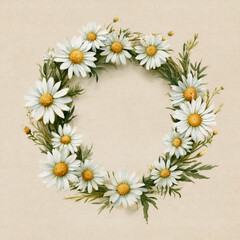Obraz premium Daisy wreath made of fresh flowers arranged on a light background