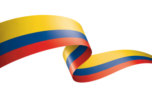 Dynamic flowing ribbon with the vibrant colors of the Colombia flag for patriotic designs and national celebrations, festivals and events
