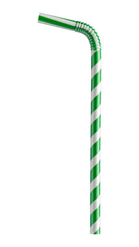 Classic green and white striped plastic drinking straw featuring a flexible bendable upper section, perfect for enjoying a wide variety of cold beverages, cocktails, and refreshing drinks&nbsp;