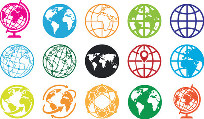 Earth globe icons.  world map symbols for global graphic design projects. © Creative_Tess