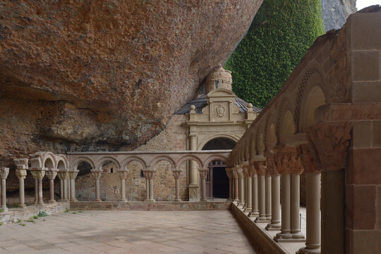 Monastery Cloister Built Under Rock Mountain, Huesca Spain