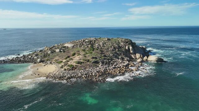 Wright Island, Encounter Bay, South Australia &ndash; 4K aerial drone footage of remote island, turquoise waters, rocky shoreline, and pristine coastal landscape near Victor Harbor