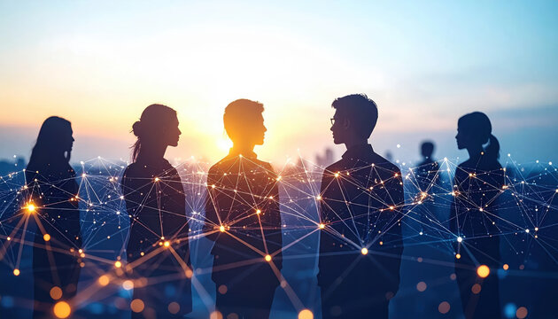 Network connection people technology teamwork communication collaboration business innovation silhouette Network connection people technology teamwork communication collaboration business