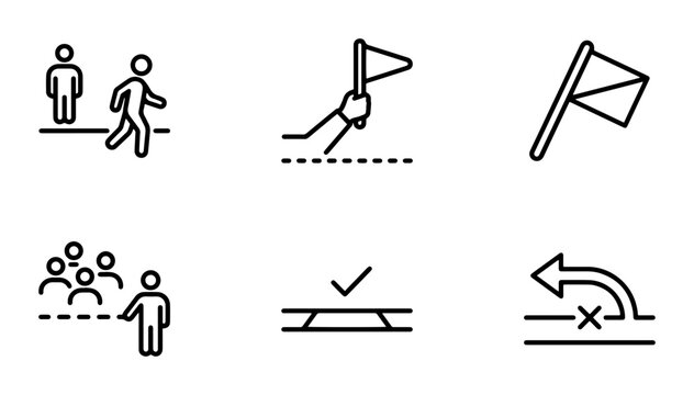Goal Achievement Icons, Success Milestones, Business Strategy, Teamwork, Progress Markers, Vector Set