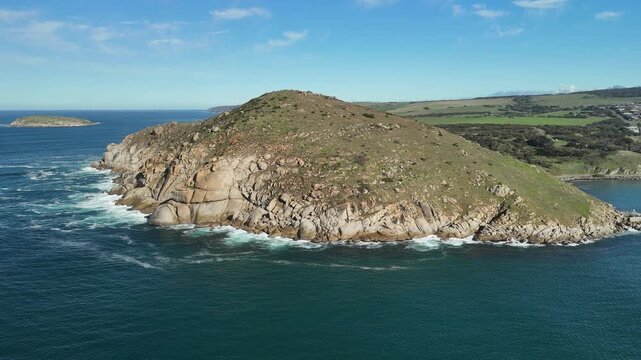 The Bluff (Rosetta Head), Encounter Bay, South Australia - 4K Aerial Drone Footage of Coastal Headland, Rocky Shoreline, Coastal Reserve, Walking Trails near Victor Harbor