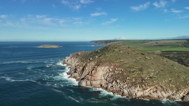 The Bluff (Rosetta Head), Encounter Bay, South Australia - 4K Aerial Drone Footage of Coastal Headland, Rocky Shoreline, Coastal Reserve, Walking Trails near Victor Harbor
