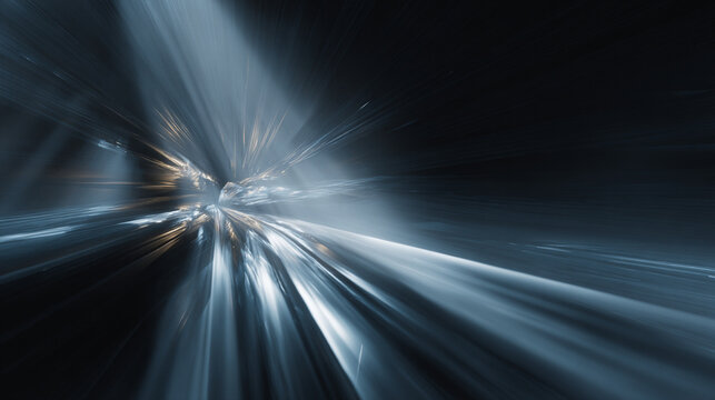 Futuristic hyperspace tunnel with high-speed light trails. Abstract background for big data, AI innovation, network communication, and technology breakthrough.