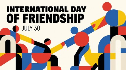 Obraz premium Modern abstract geometric International Day of Friendship banner with bold colorful shapes and clean typography