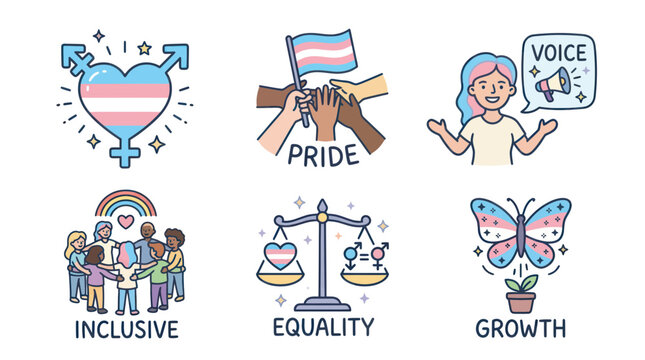 Transgender pride and community icons for equality and inclusivity