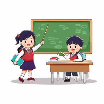 Children in School Uniforms Learning at a Classroom with a Blackboard