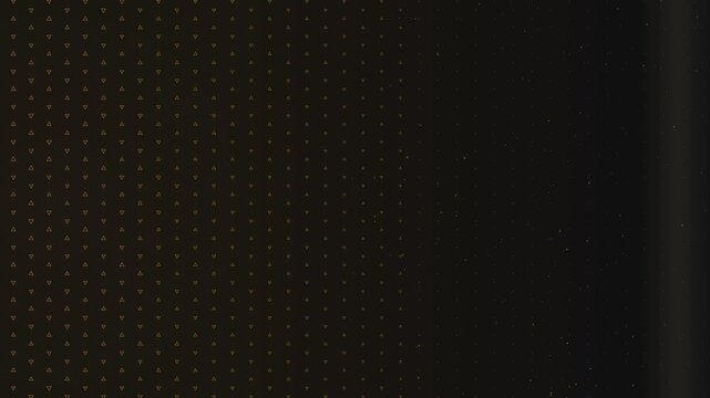 Grid of orange delta triangles arranged in an even pattern over a dark gradient surface, fading into a solid black void on the right side.