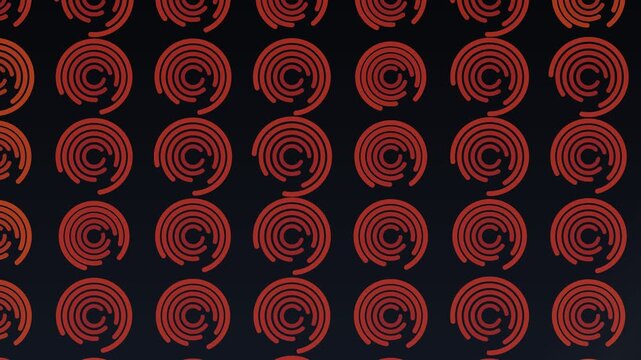 Pattern of glowing orange and red concentric symbols arranged in a grid, minimalist geometric graphic for legal.